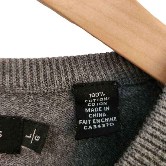 Bill Blass gray long-sleeve pull-on v-neck 100% cotton sweater  shirt - Picture 6 of 10